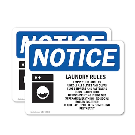 Signmission Laundry Rules Empty Your Pockets Sign With Symbol, 10 in W x Rectangle, Vinyl Decal OS-2PACK-NS-D-710-L-13986